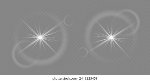Bright sun, rays of light, shining star on a transparent background