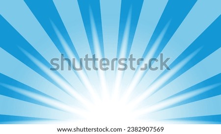 Bright sun rays on a blue sky background