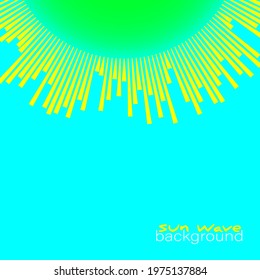 Bright sun rays wave on blue background. Beautiful equalizer sunbeams banner. Vector sunny sunshine illustration