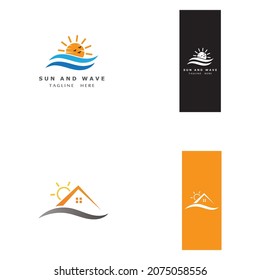 Bright Sun and sea waves icon logo symbol