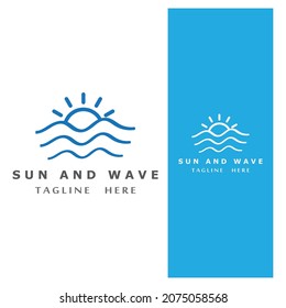 Bright Sun and sea waves icon logo symbol