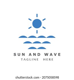 Bright Sun and sea waves icon logo symbol