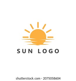 Bright Sun and sea waves icon logo symbol