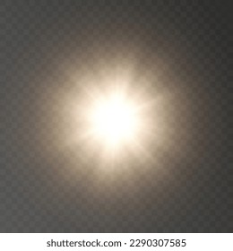 Sol luminoso con brillantes resúmenes en un fondo transparente. gradiente vectorial