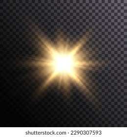 Sol luminoso con brillantes resúmenes en un fondo transparente. gradiente vectorial