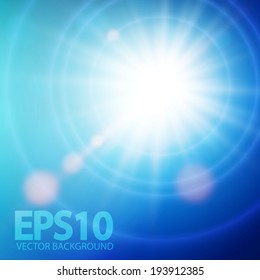 Bright sun shine blue background. Vecotor illustration