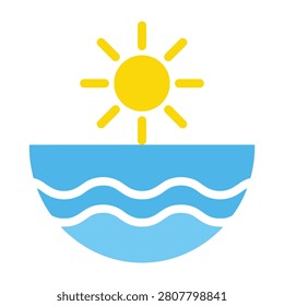 A bright sun shines over calm ocean waves on a sunny day, evoking feelings of serenity.