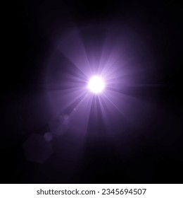 El sol brillante brilla con rayos cálidos, ilustración vectorial Glow de una estrella morada sobre un fondo transparente. El destello de la luz, el sol, el brillo. Vector para diseño web e ilustraciones.