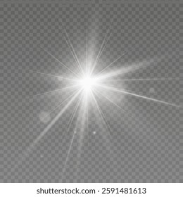 Bright sun shines with warm rays, vector illustration Glow gold star  Flash of light, sun, twinkle.