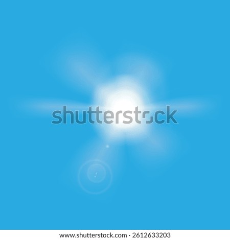 Bright sun shining in cloudless blue sky radiating intense light and warmth. EPS10 vector illustration. 