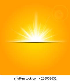 Bright sun of the sky with sun rays effect and the spring, summer season. Sunlight burst bright glowing with lens flare beautiful weather sun glare for header, background, banner. Vector illustration  - Shutterstock ID 266932631
