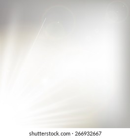 Bright sun of the sky with sun rays effect and the spring, summer season. Sunlight burst bright glowing with lens flare beautiful weather sun glare for header, background, banner. Vector illustration 