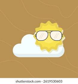 Bright sun smiling with white clouds, happy morning, summer kids vector illustration