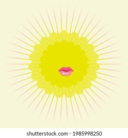 Bright Sun with soft pinkish lips. A metaphor for love, enthusiasm and  lightness.  Ideal for posters, cards and  T-shirt printing.