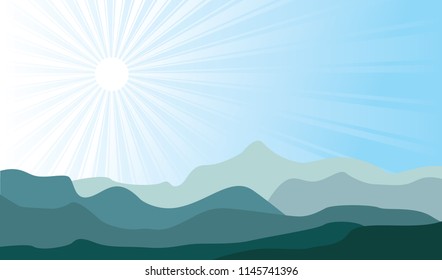Bright Sun Sunburst above Mountain Hill Landscape