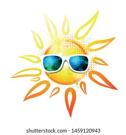 Bright sun in sunglasses. Vector illustration