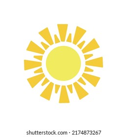 vector de sol brillante sobre fondo blanco, boceto estilizado minimalista de sol amarillo, simple esbozo de sol dibujado a mano.