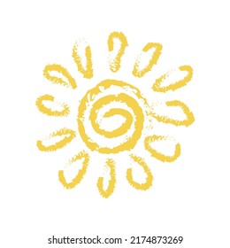 vector de sol brillante sobre fondo blanco, boceto estilizado minimalista de sol amarillo, simple esbozo de sol dibujado a mano.