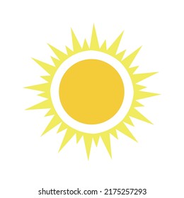 bright sun vector on white background, minimalistic stylized sketch of yellow sun, simple hand drawn sun sketch.
