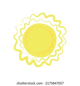 bright sun vector on white background, minimalistic stylized sketch of yellow sun, simple hand drawn sun sketch.