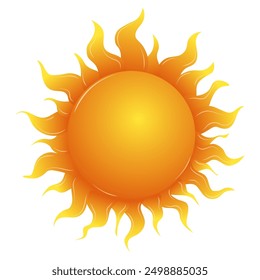 Bright sun with vibrant, wavy rays isolated on a transparent background. Concept of summer, warmth, and energy. Vector illustration