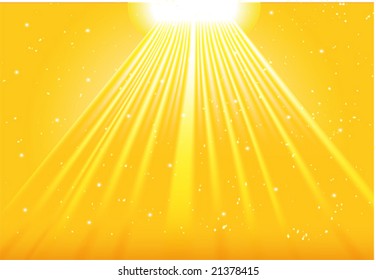 Bright sun with white flakes. Vector illustration.