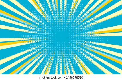Bright sunbeams background with color dots. Abstract background with halftone dots design. 