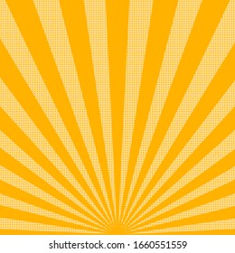 Bright sunbeams background with dots. Abstract background with halftone dots design. Vector illustration