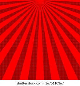 Bright sunbeams background with dots. Abstract background with halftone dots design. Vector illustration