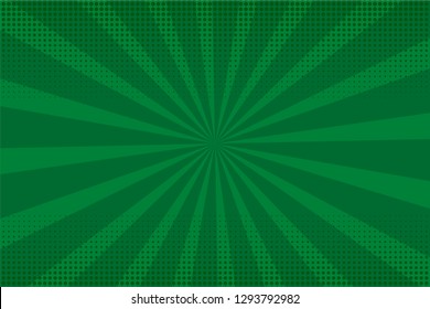 Bright sunbeams background with green dots. Abstract background with halftone dots design.