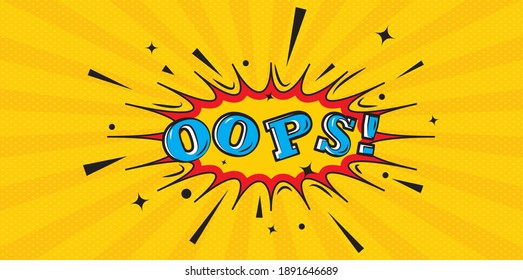 Bright sunbeams background with yellow dots. Abstract background with halftone dots design which includes oops text . Vector illustration.