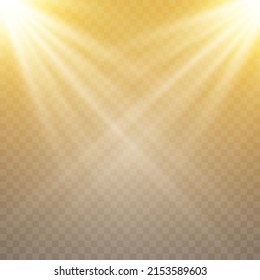 Bright sunbeams of light, flash of light on a transparent background