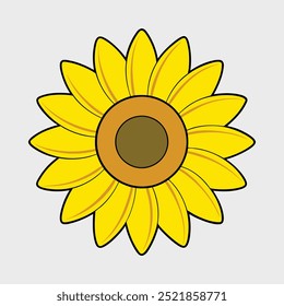 Bright Sunflower Sticker with Large Petals and Textured Center, Thick Outline Design