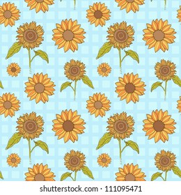 Bright sunflowers floral seamless pattern on square background