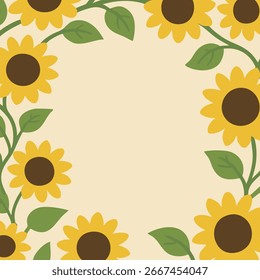 Los girasoles brillantes y los subgrupos frondosos crean un borde agradable que rodea un área de escritura ligera.