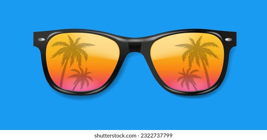 Bright Sunglasses With Blue Background With Gradient Mesh, Vector Illustration