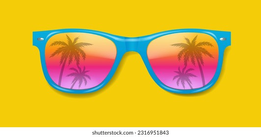 Bright Sunglasses With Yellow Background With Gradient Mesh, Vector Illustration