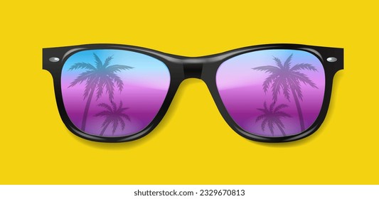 Bright Sunglasses With Yellow Background With Gradient Mesh, Vector Illustration