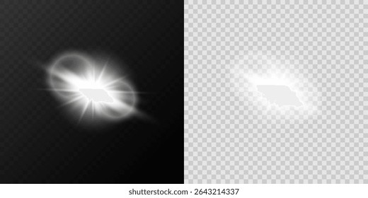 Brillante destello de la lente de la luz del sol con brillo y fondo transparente para efectos de superposición de luz.