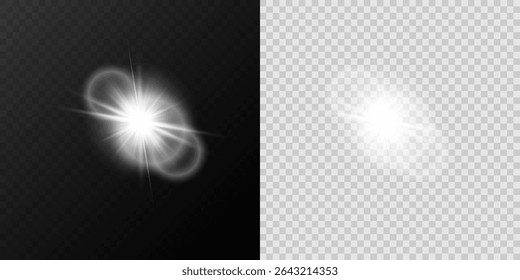 Bright Sunlight Lens Flare with Glow and Transparent Background for Light Overlay Effects.