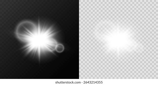 Bright Sunlight Lens Flare with Glow and Transparent Background for Light Overlay Effects.