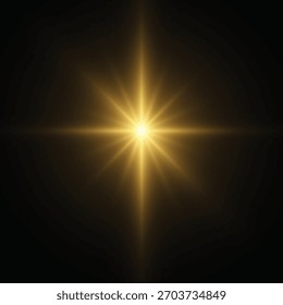 Luz solar brillante con brillo de estrella, destello espacial y destello brillante.	