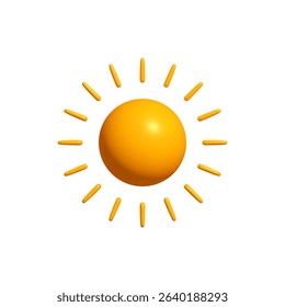 Bright Sunny 3D Sun Icon with Joyful Rays, Isolated on White Background. Perfect Happy Logo for Kid Projects and Childish Design Concepts. Vector Illustration