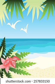 Bright sunny beach. Vector illustration