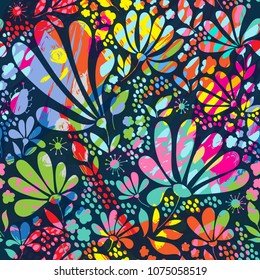 A bright sunny day. Floral seamless pattern, vector illustration.