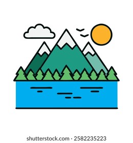 A bright sunny day in the mountains representing warm and inviting nature scenery