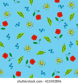Bright sunny floral seamless pattern, vector