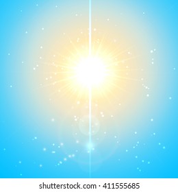 Bright sunny glow, flash in the spring or summer sky