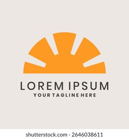 Bright sunrise logo with geometric sun rays in minimalist design