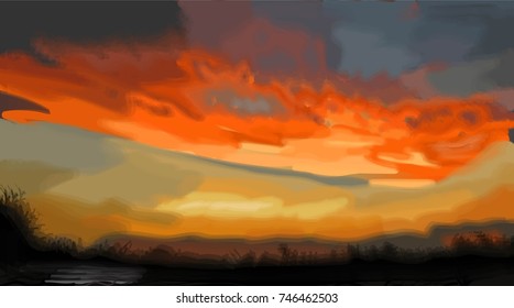 Bright sunset sky. Colorful clouds. Nature. Earth